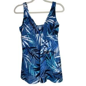 Croft & Barrow One Piece Swim Dress Blue Tropical Floral Size 14